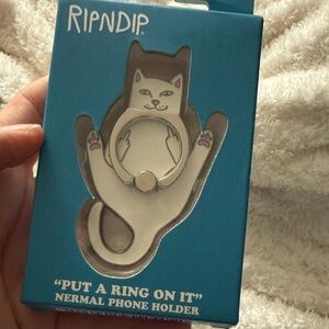 Ripndip White Cat Phone Ring Holder with Silver Ring